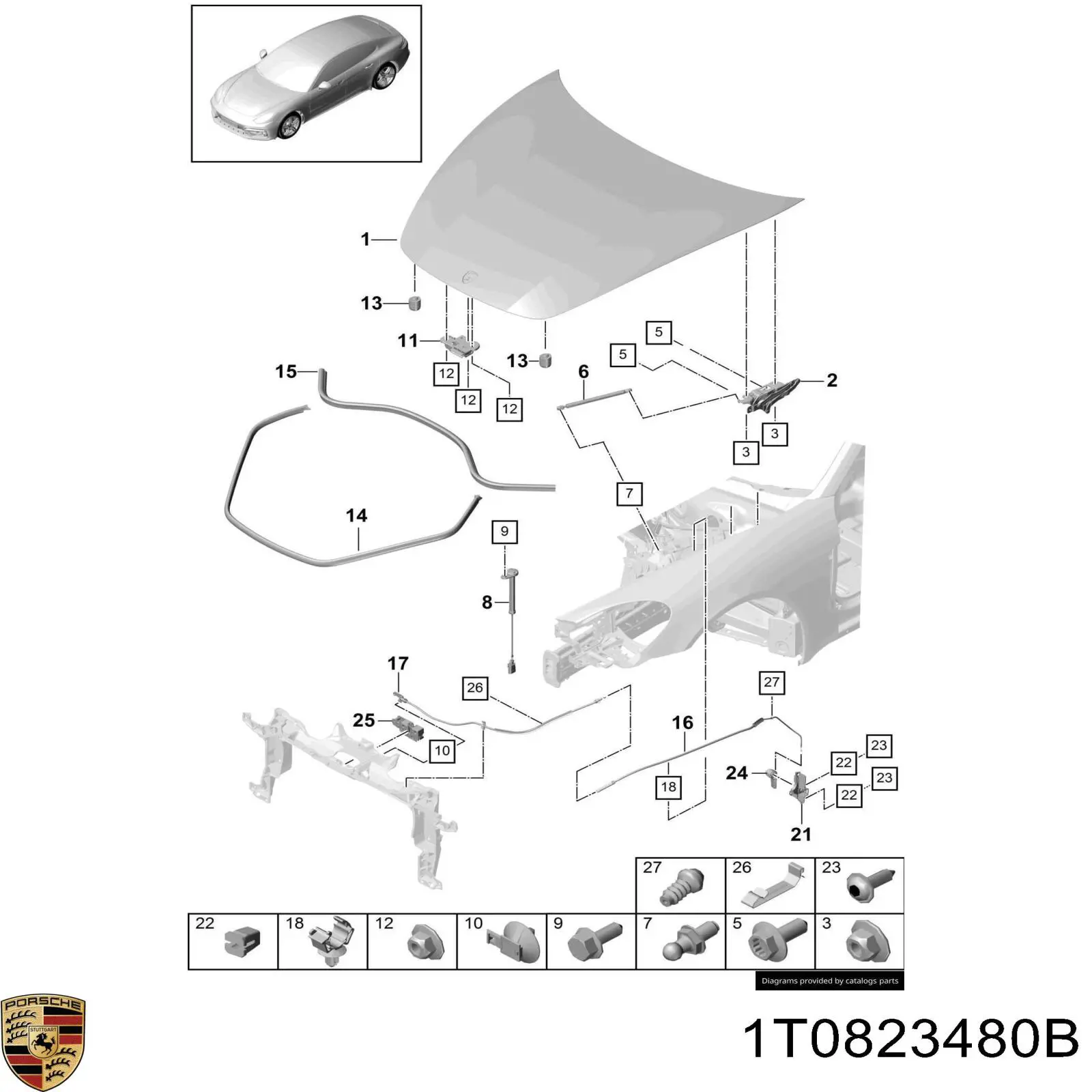 1T0823480B Porsche Запор капота (замок і привід замка капота)