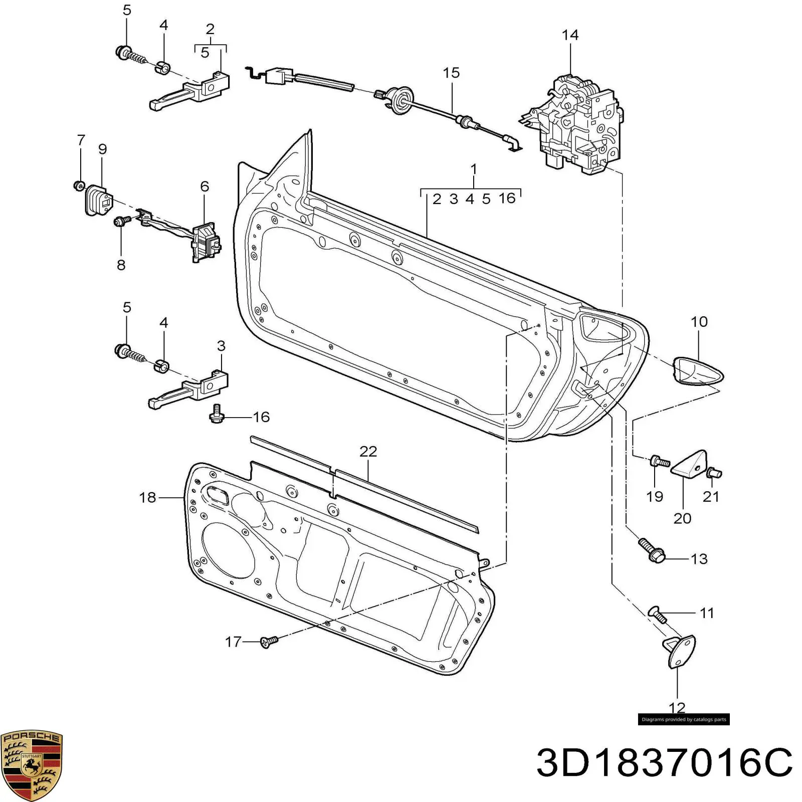 Замок передньої двері, правої 3D1837016C Porsche