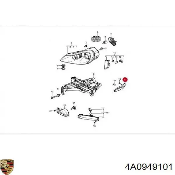 Купити 4A0949101 Porsche Повторювач повороту на крилі