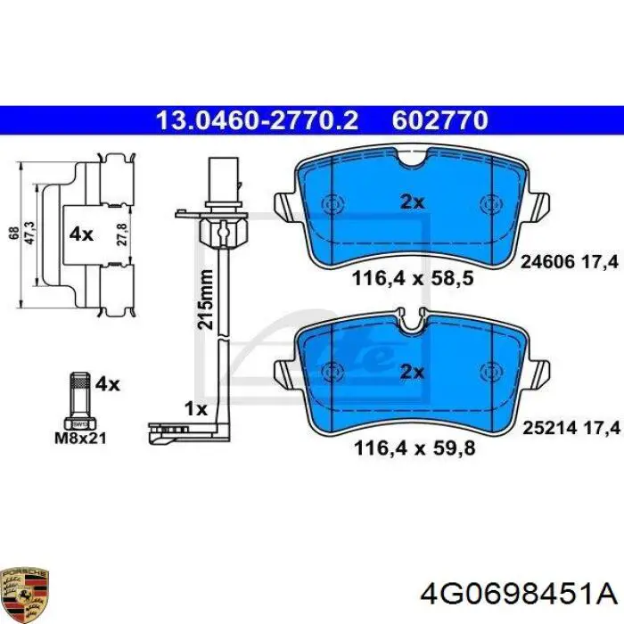 Задні гальмівні колодки 4G0698451A Porsche