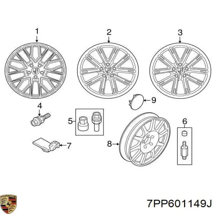 Купити 9Y0601149B Porsche Автомобільні ковпаки