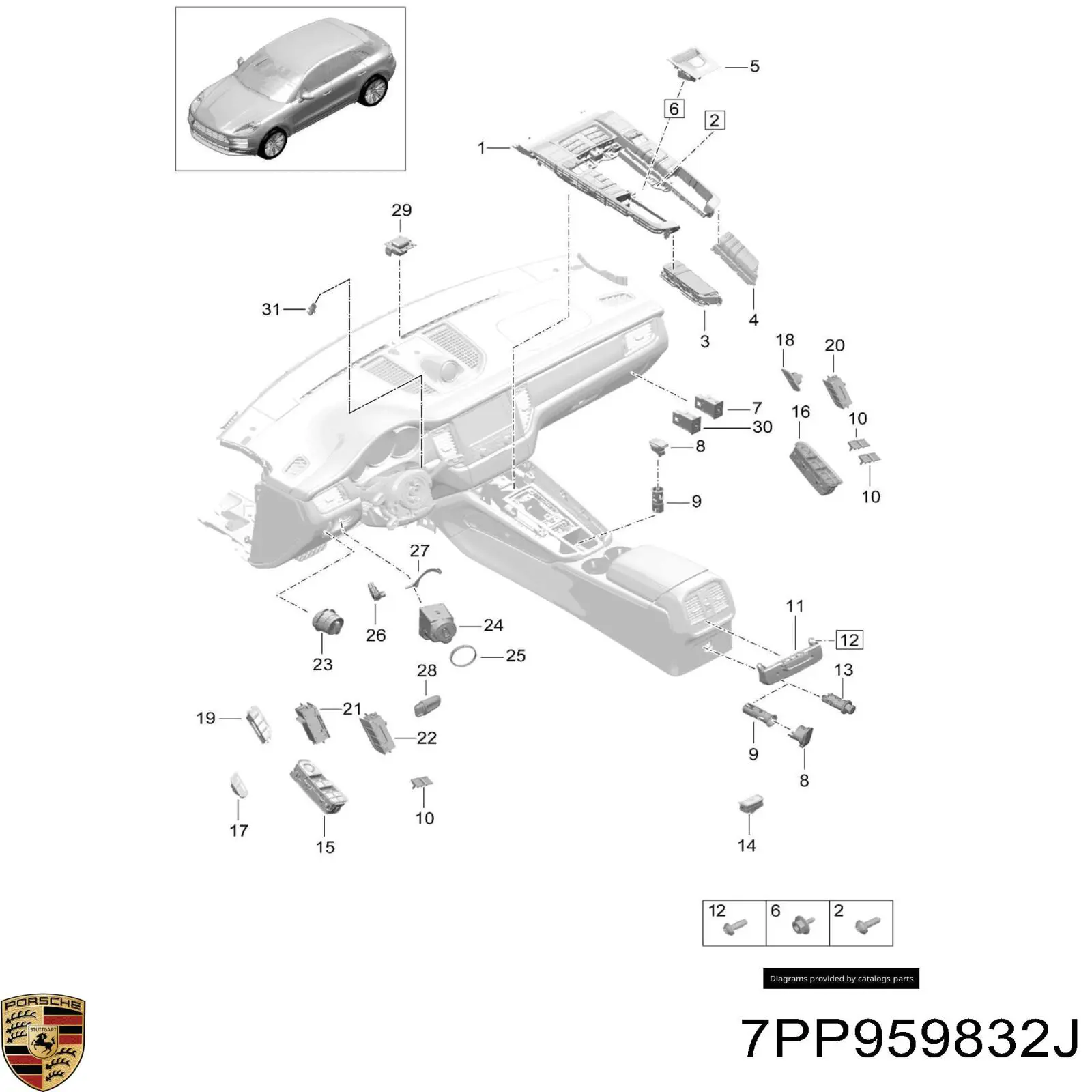 Кнопка салону приводу замка 3/5 двері (ляди)/кришки багажнику Porsche 7PP959832J ціна, від 13.81 USD