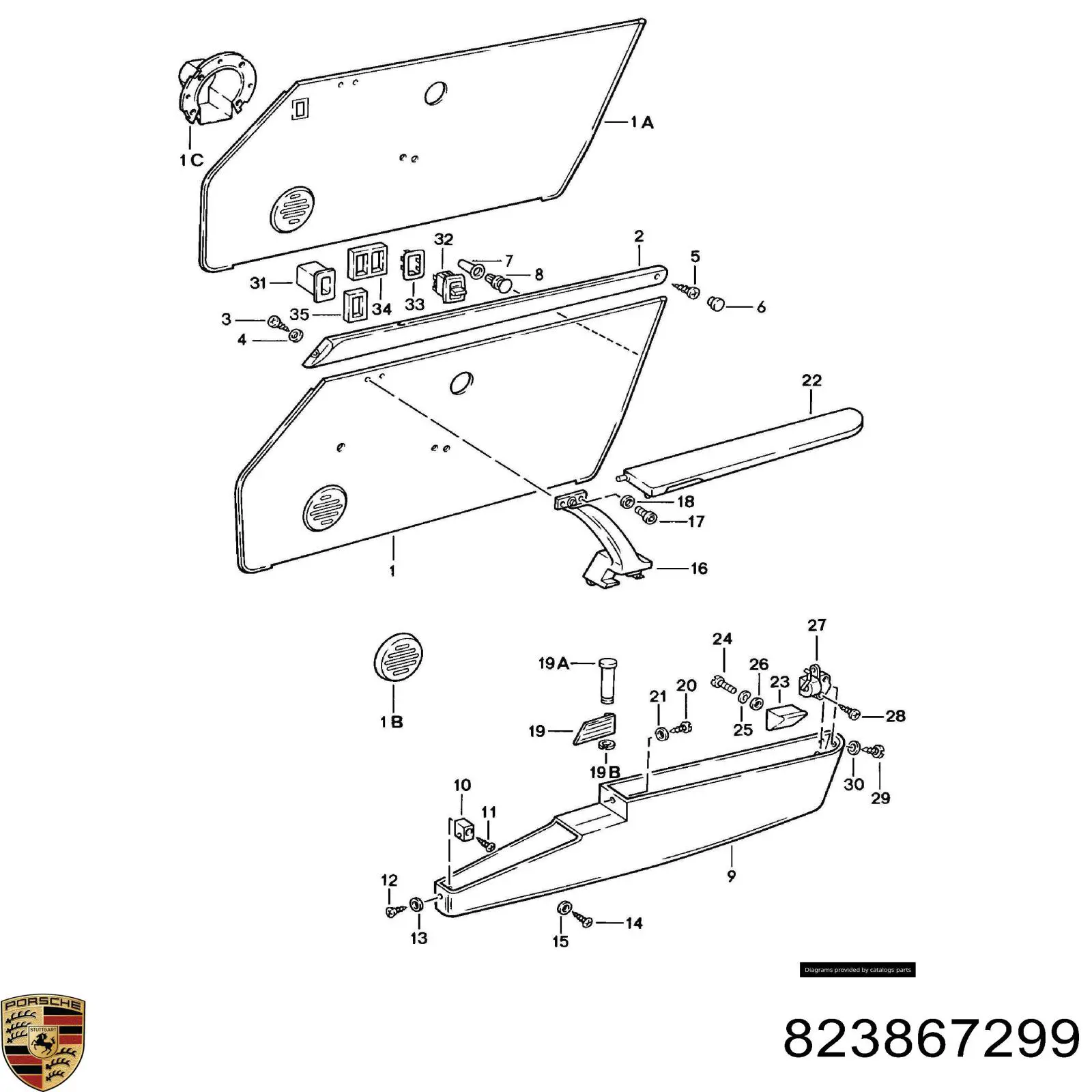 Пістон (кліп) кріплення обшивки дверей Porsche 823867299