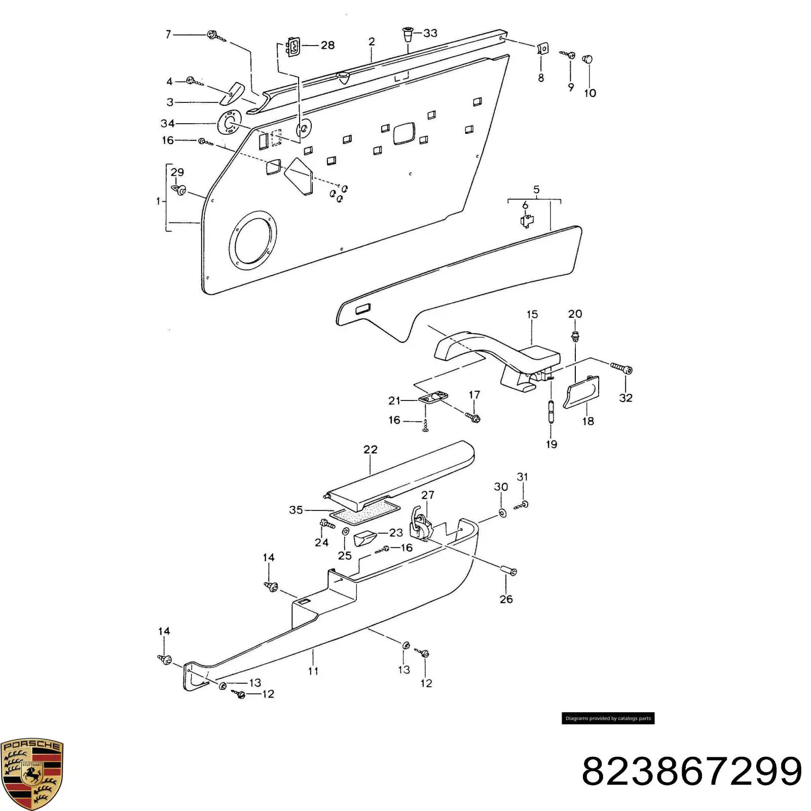 Купити 823867299 Porsche Пістон (кліп) кріплення обшивки дверей