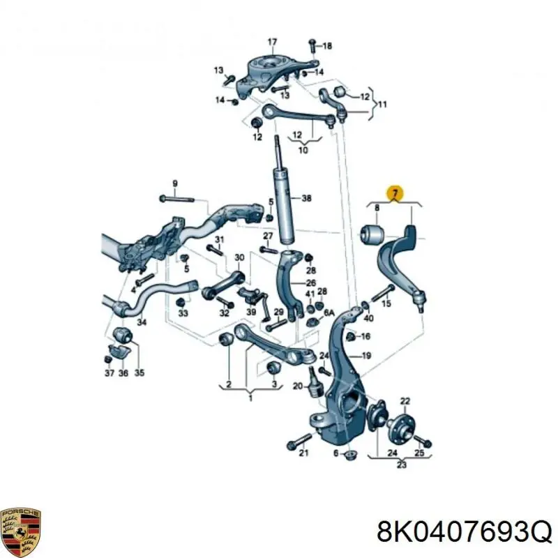 Важіль передньої підвіски нижній, лівий 8K0407693Q Porsche