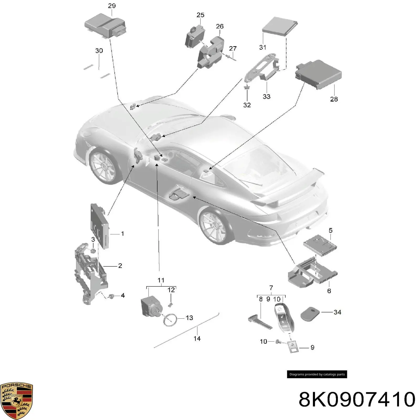 Купити 8K0907410 Porsche Блок управління системою відкривання воріт гаража
