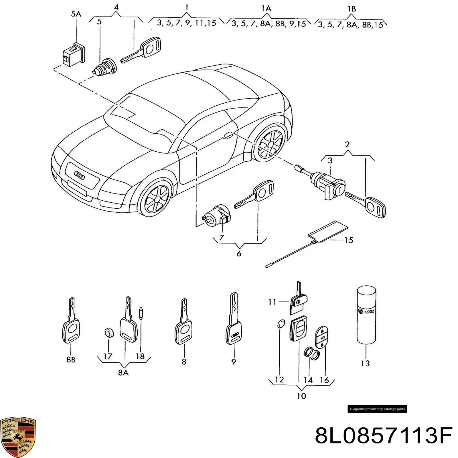 Купити 8L0857113F Porsche Личинка замка ящика рукавички