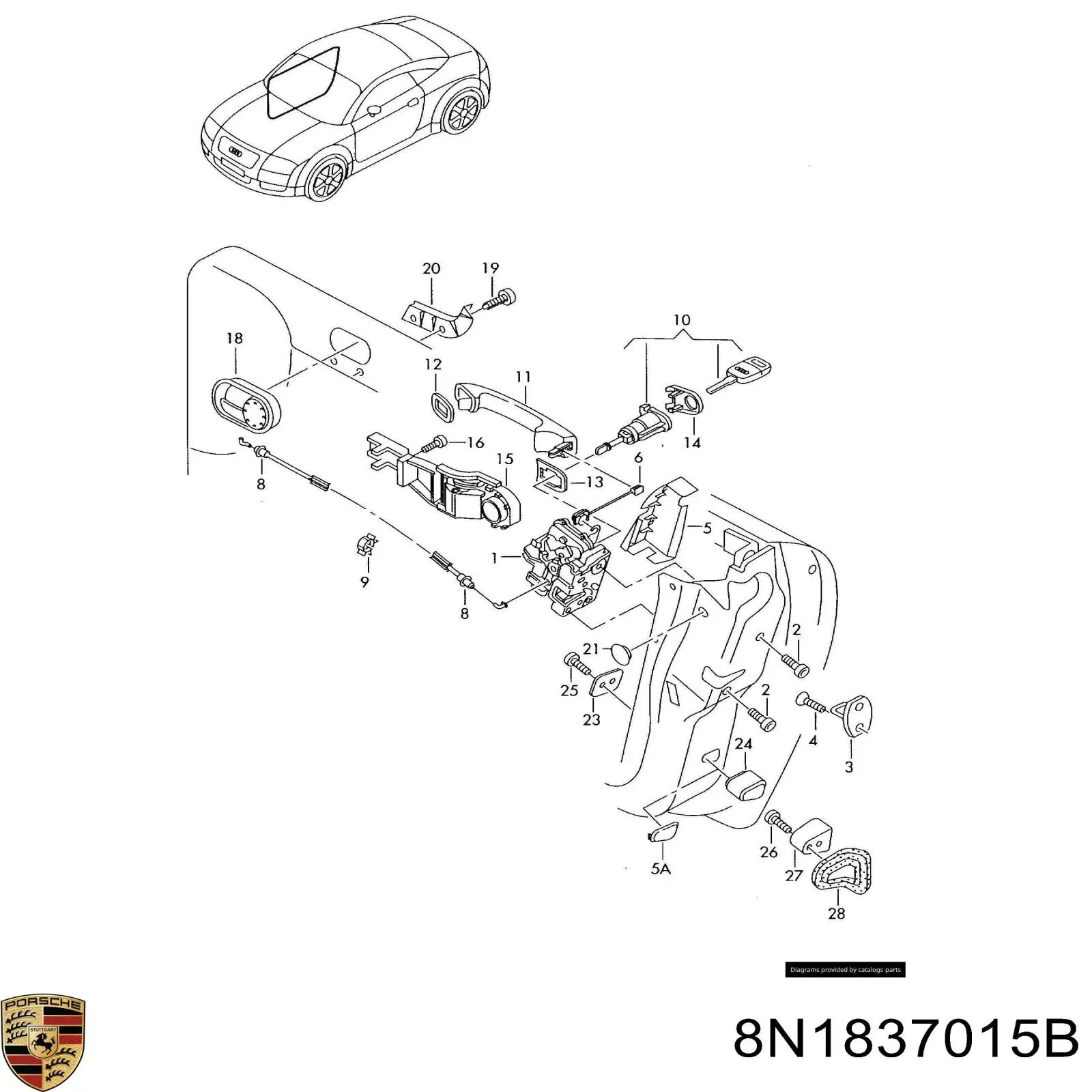 Замок передньої лівої двері 8N1837015B Porsche