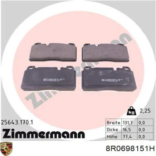 Купити 8R0698151H Porsche Колодки гальмівні передні, дискові