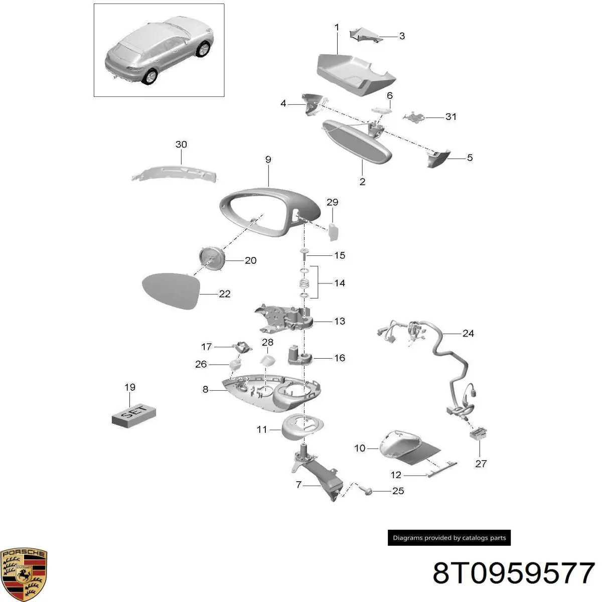 8T0959577 Porsche Мотор приводу скла дзеркала заднього виду