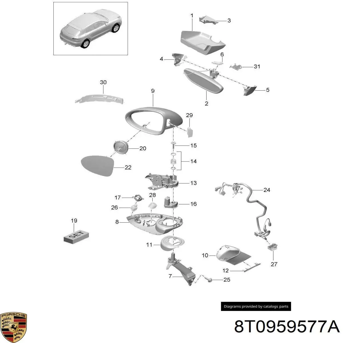 8T0959577A Porsche Мотор приводу скла дзеркала заднього виду