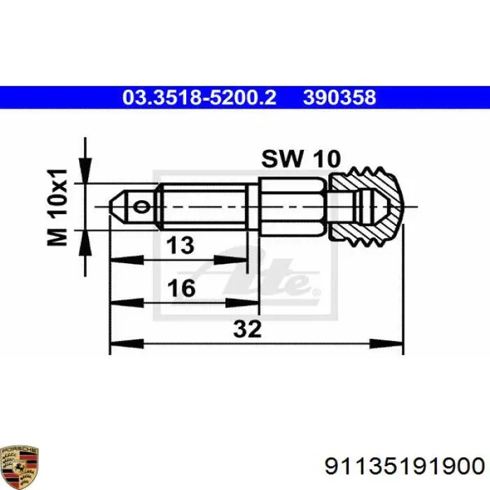 Штуцер прокачування супорту гальмівного, заднього 91135191900 Porsche