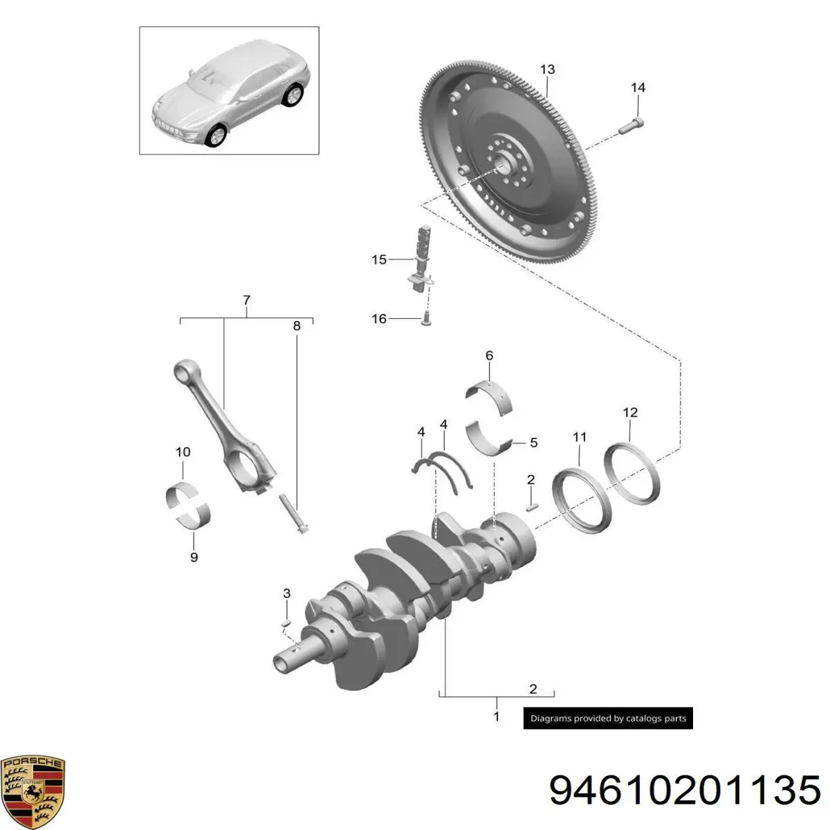 Колінвал двигуна на Porsche Cayenne II 92A
