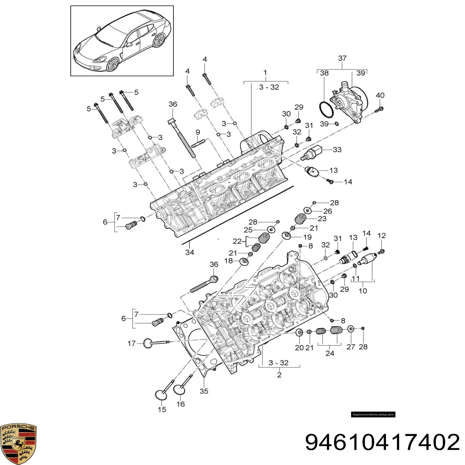 Прокладка головки блока циліндрів (ГБЦ), ліва Porsche 94610417402 ціна, від 43.80 USD