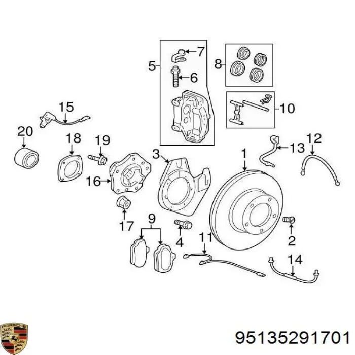 Купити 95135291701 Porsche Супорт гальмівного, заднього