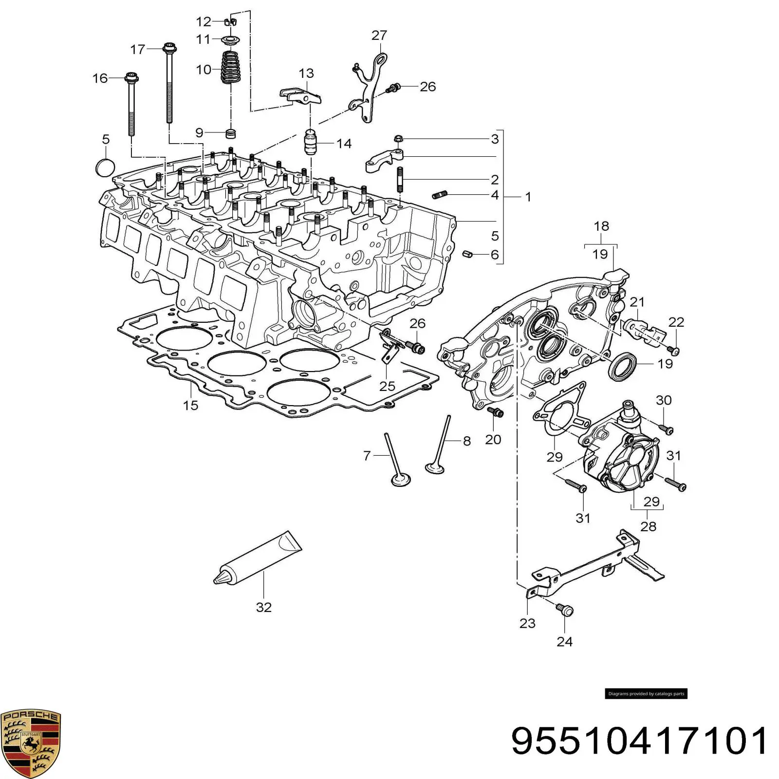 95510417101 Porsche прокладка головки блока циліндрів (гбц)
