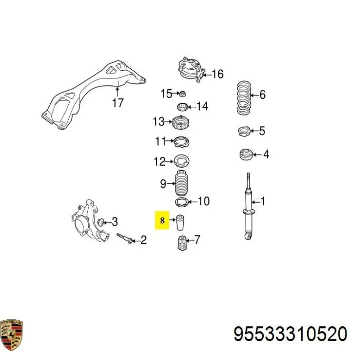 Купити 95533310520 Porsche Відбійник заднього амортизатора