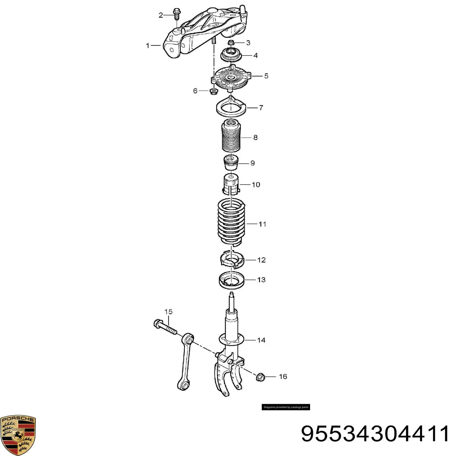Купити 95534304411 Porsche Амортизатор передній, правий