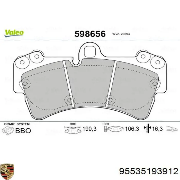 Гальмівні колодки Porsche 95535193912 ціна, від 50.66 USD