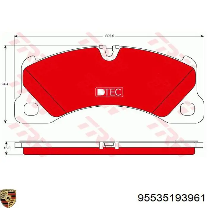 Колодки гальмівні передні, дискові 95535193961 Porsche