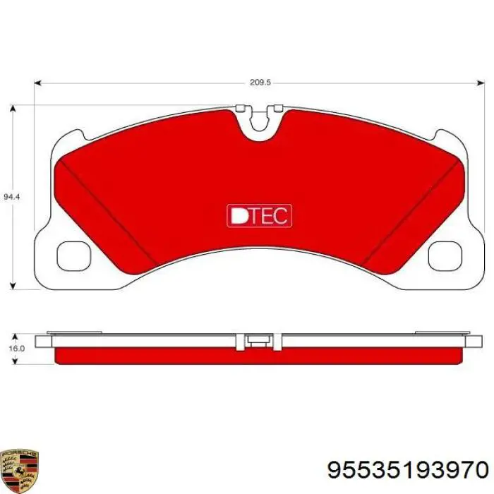 Колодки гальмівні передні, дискові 95535193970 Porsche