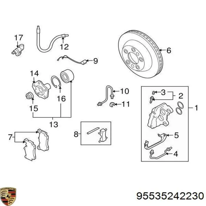 Супорт гальмівний задній правий Porsche 95535242230 ціна, від 25.33 USD