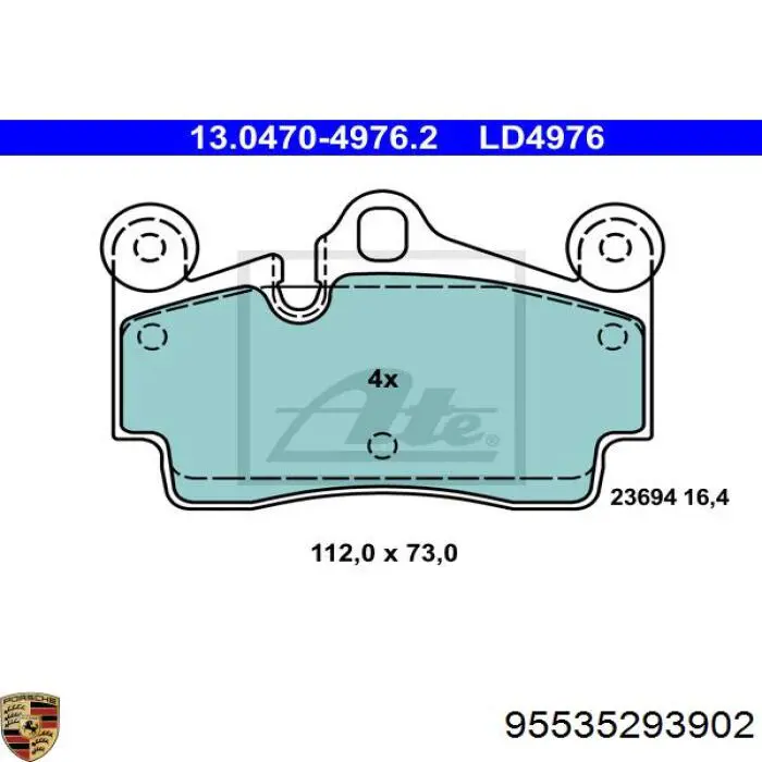 95535293902 Porsche Колодки гальмівні задні, дискові