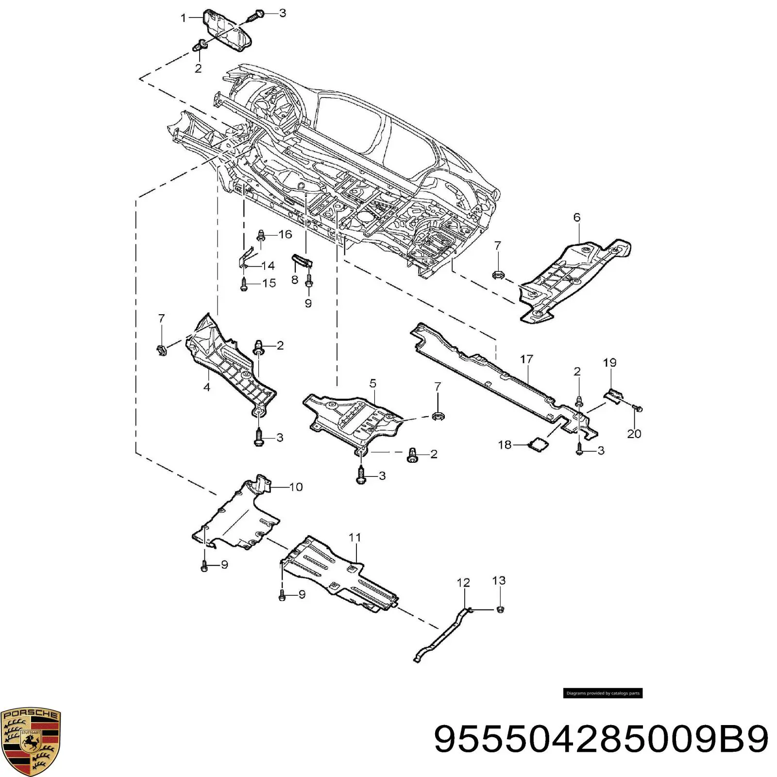 Захист двигуна, піддона (моторного відсіку) 955504285009B9 Porsche