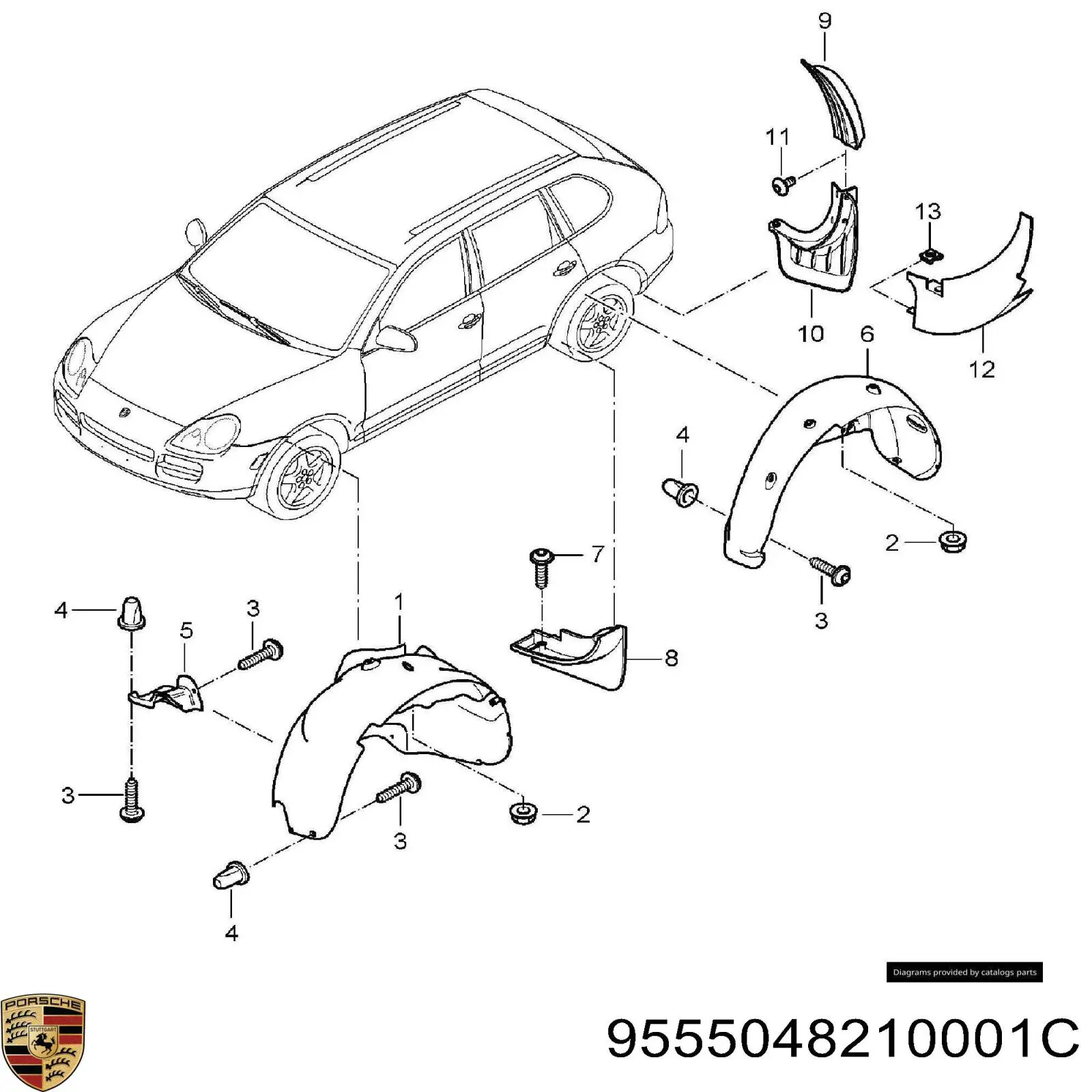9555048210001C Porsche Бризговик задній, лівий