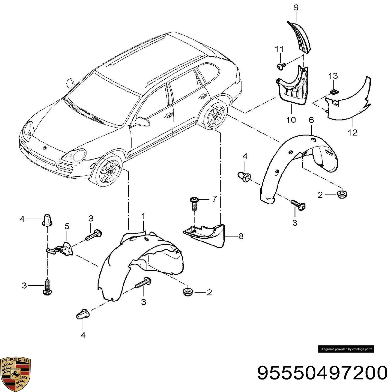 Підкрилок заднього крила, правий Porsche 95550497200 ціна, від 14.42 USD