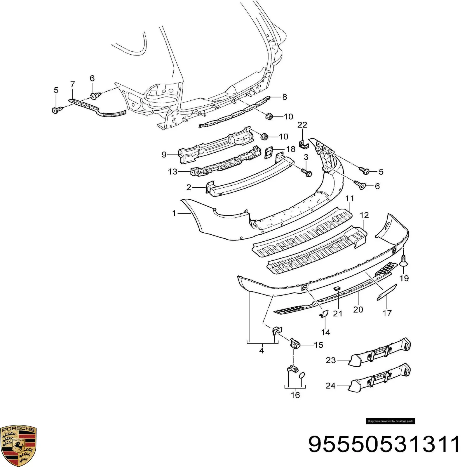  Підсилювач бампера заднього Porsche Cayenne 