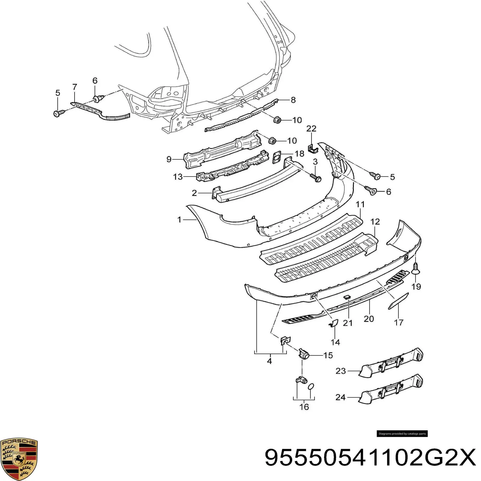 Кожух бампера заднього Porsche 95550541102G2X ціна, від 55.75 USD