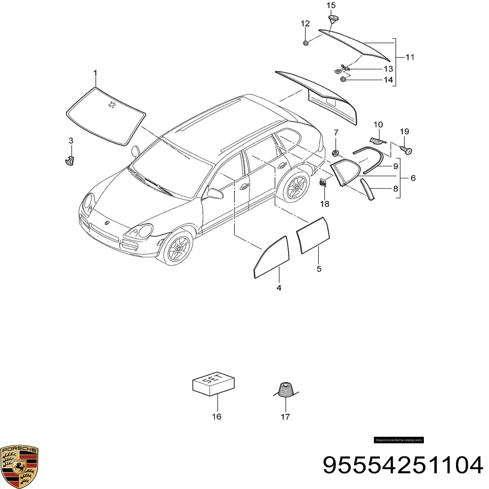95554251104 Porsche Скло водійських дверей