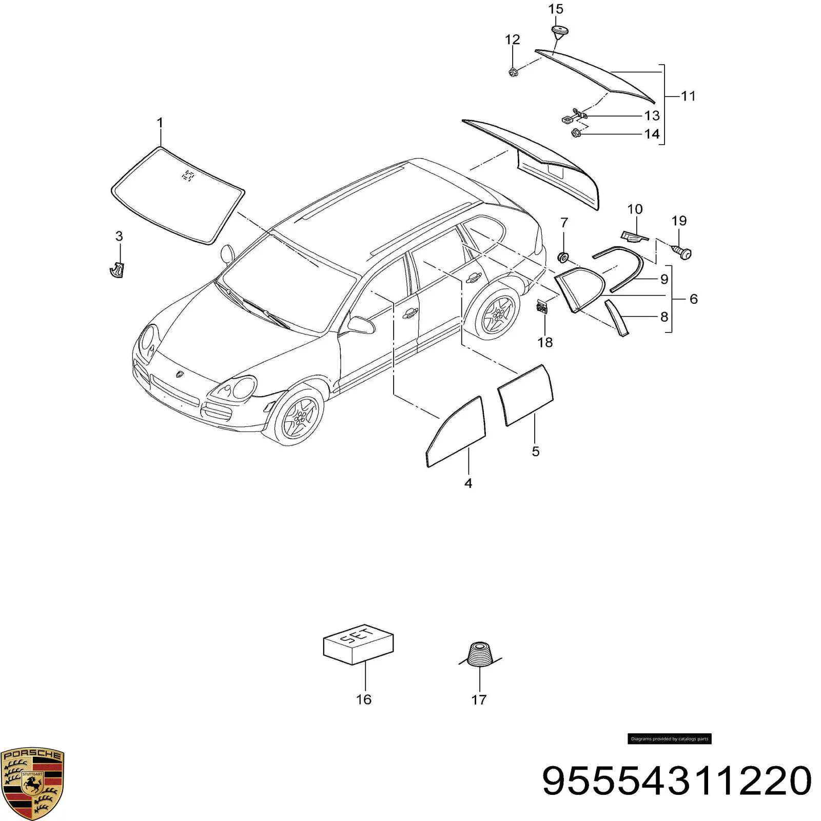 Скло кузова/багажного відсіку, праве Porsche 95554311220 ціна, від 177.32 USD