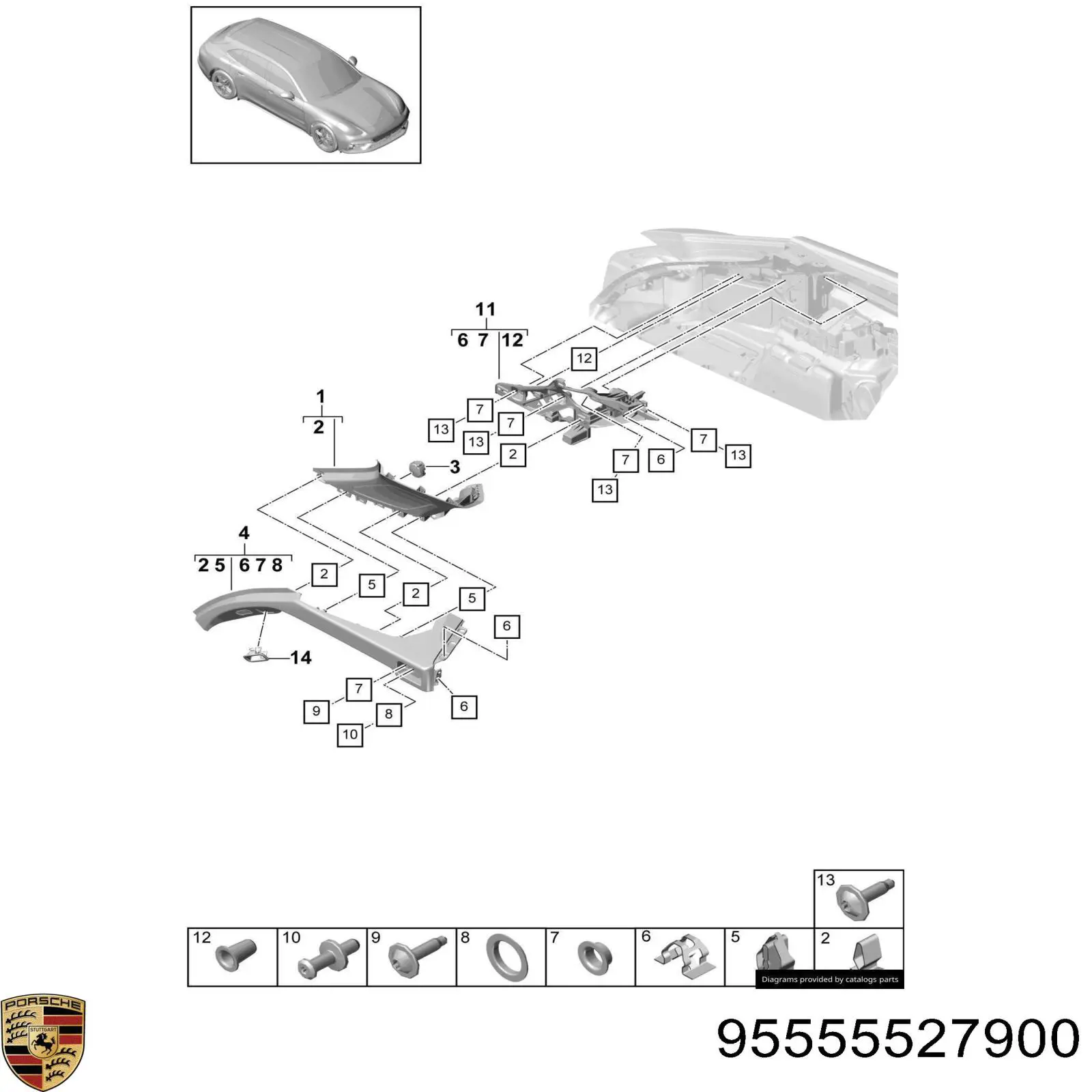 95555527900 Porsche пістон (кліп кріплення обшивки кришки багажника)