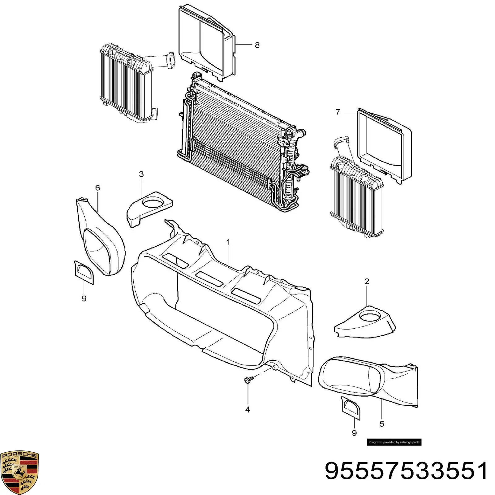 95557533551 Porsche Повітропровід (дефлектор) радіатора, лівий