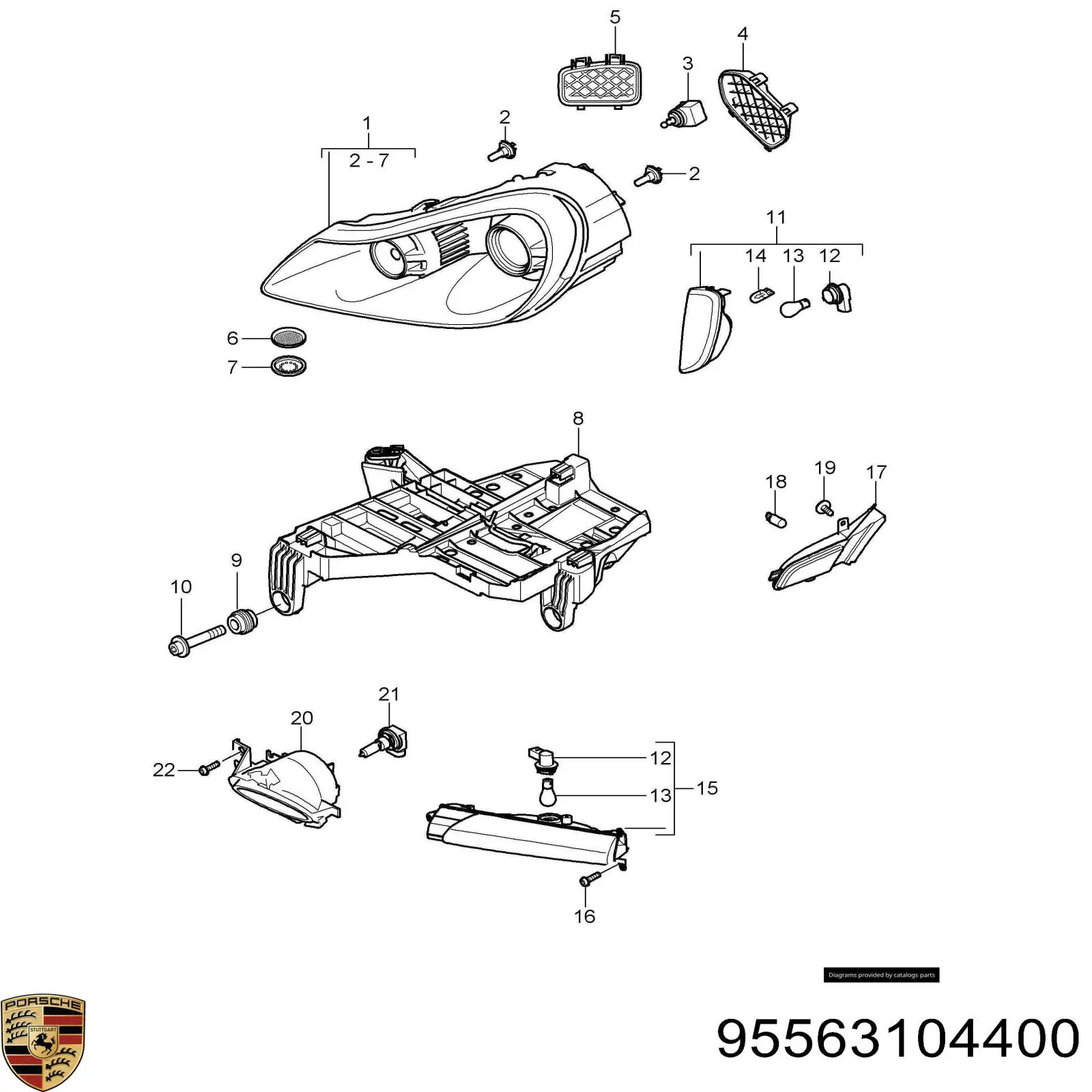 95563104400 Porsche кронштейн-адаптер кріплення фари передньої, правої