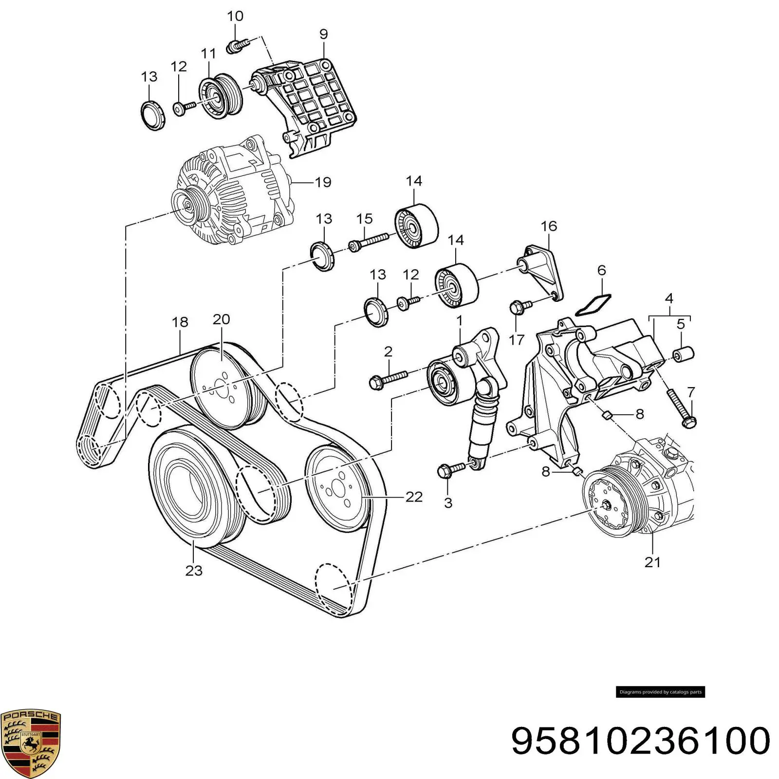 Натягувач приводного ременя Porsche 95810236100 ціна, від 19.00 USD