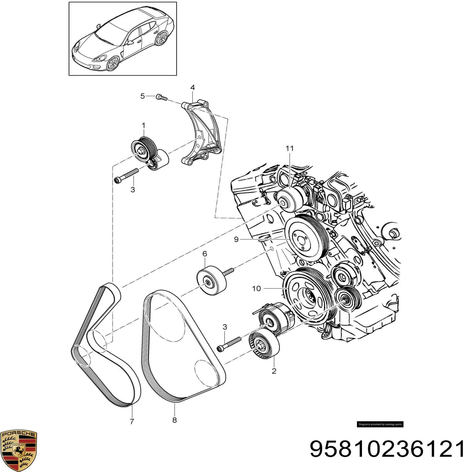 Натягувач приводного ременя Porsche 95810236121 ціна, від 25.97 USD