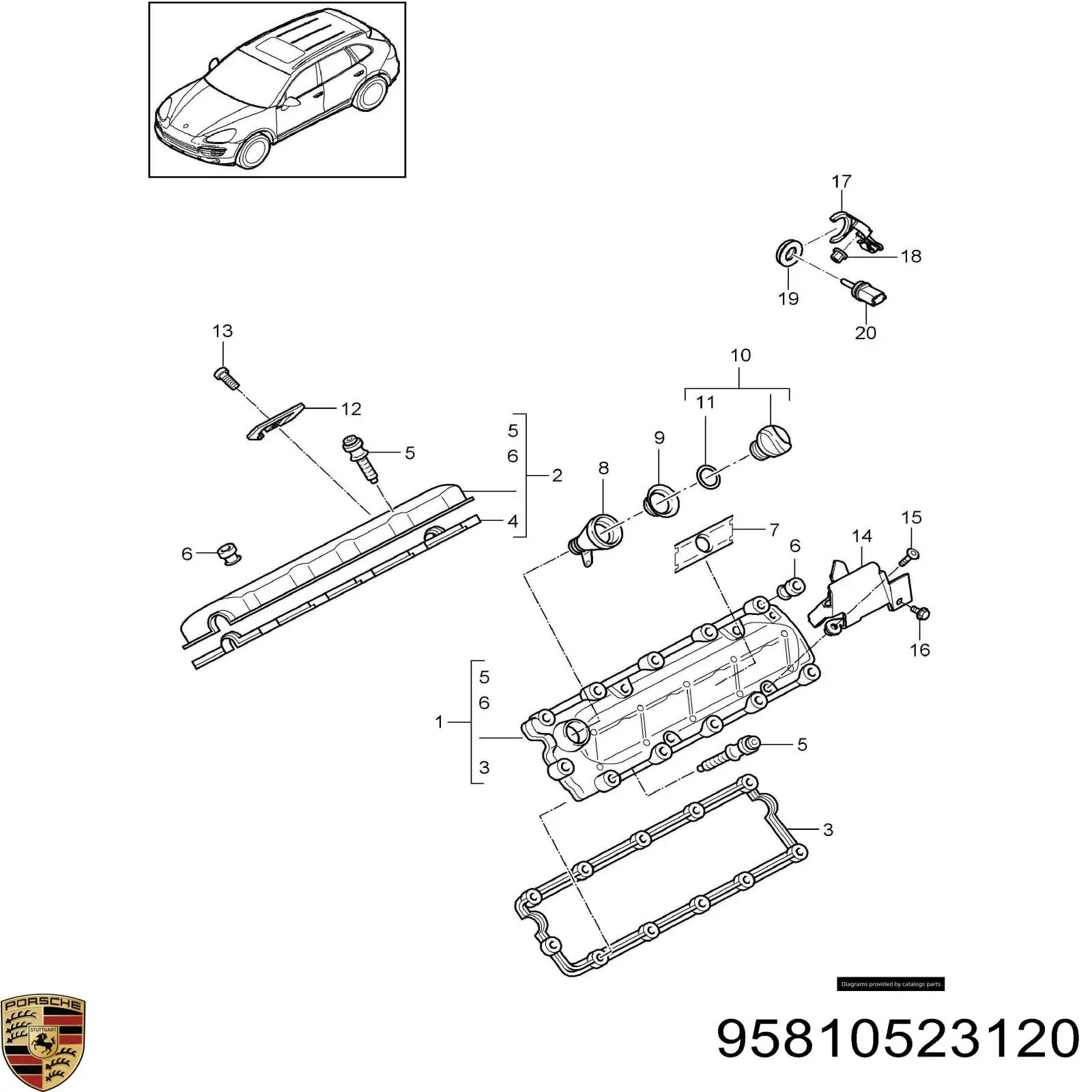 95810523120 Porsche прокладка клапанної кришки, ліва