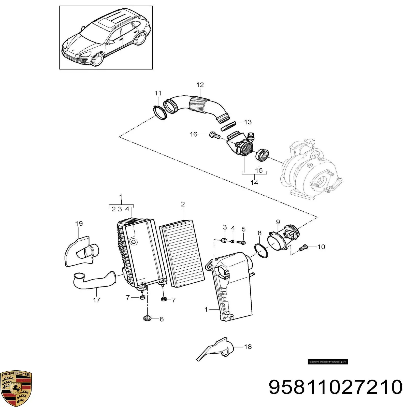 95811027210 Porsche Повітрозабірник повітряного фільтра