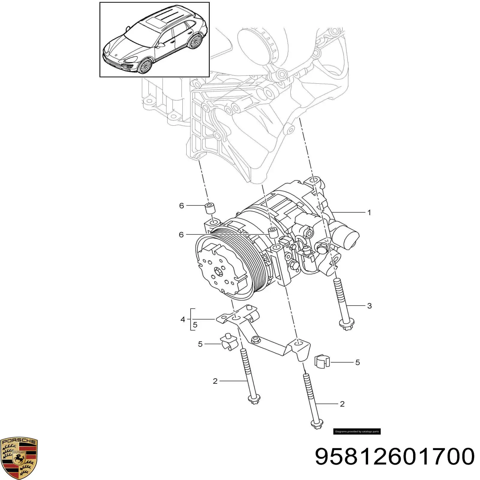 Компресор системи кондиціювання Porsche 95812601700 ціна, від 3742.66 USD