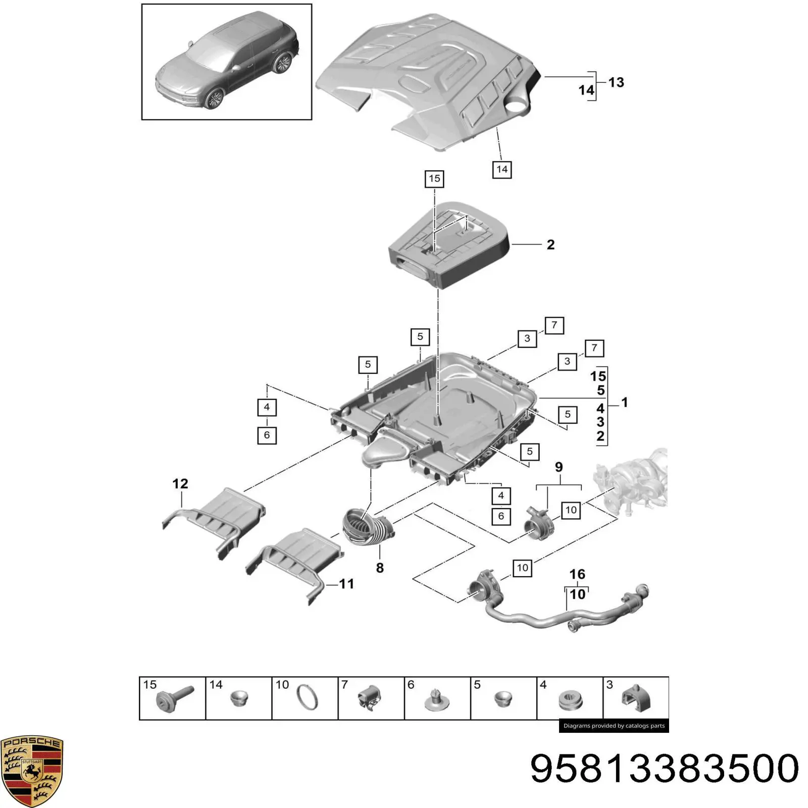 Корпус повітряного фільтра, нижня частина Porsche 95813383500 ціна, від  USD