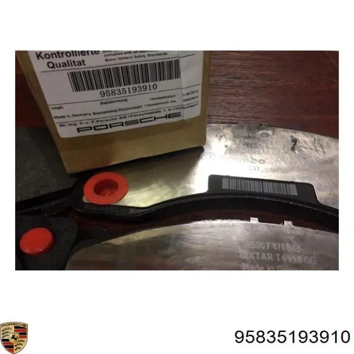 Передні тормозні колодки 95835193910 Porsche