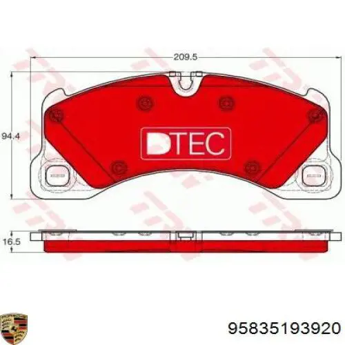 Передні тормозні колодки 95835193920 Porsche
