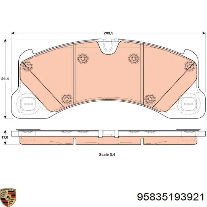 Купити 95835193921 Porsche Колодки гальмівні передні, дискові