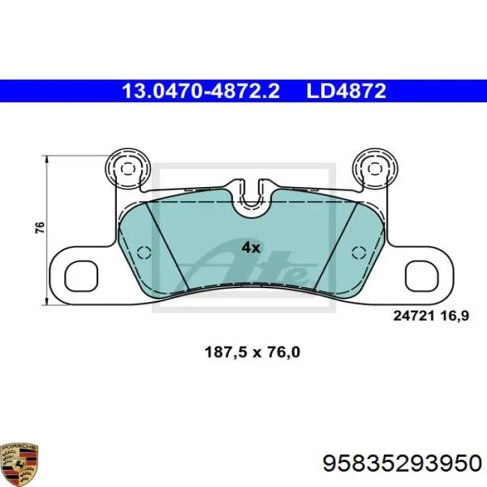 Задні гальмівні колодки Porsche 95835293950 ціна, від 60.68 USD