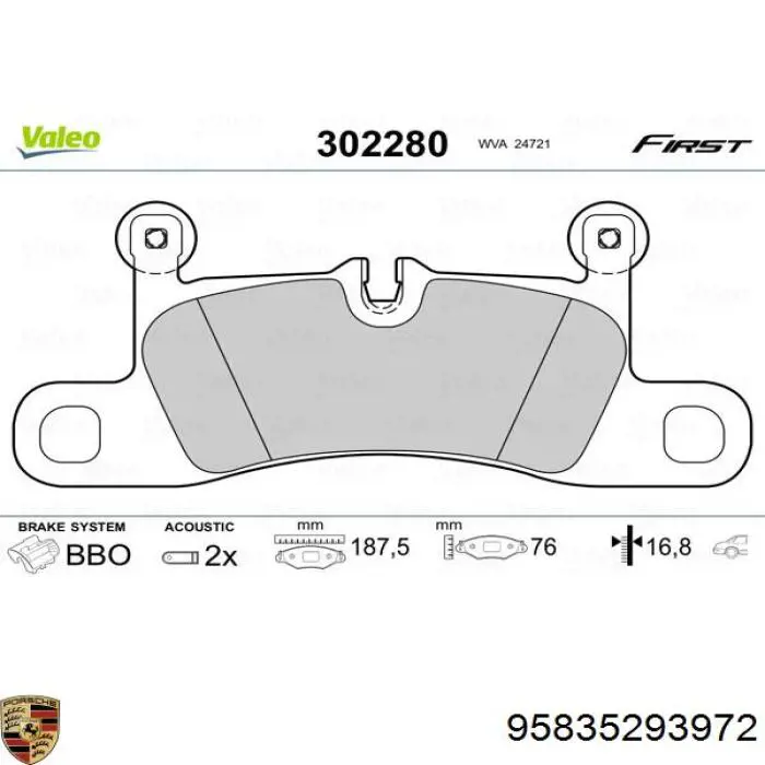 Колодки гальмові задні, дискові 95835293972 Porsche