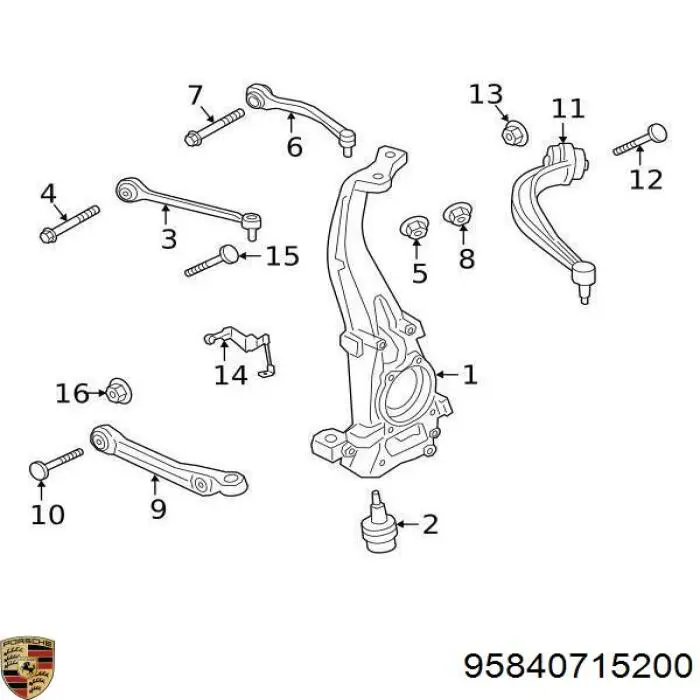 Важіль передньої підвіски нижній, правий 95840715200 Porsche