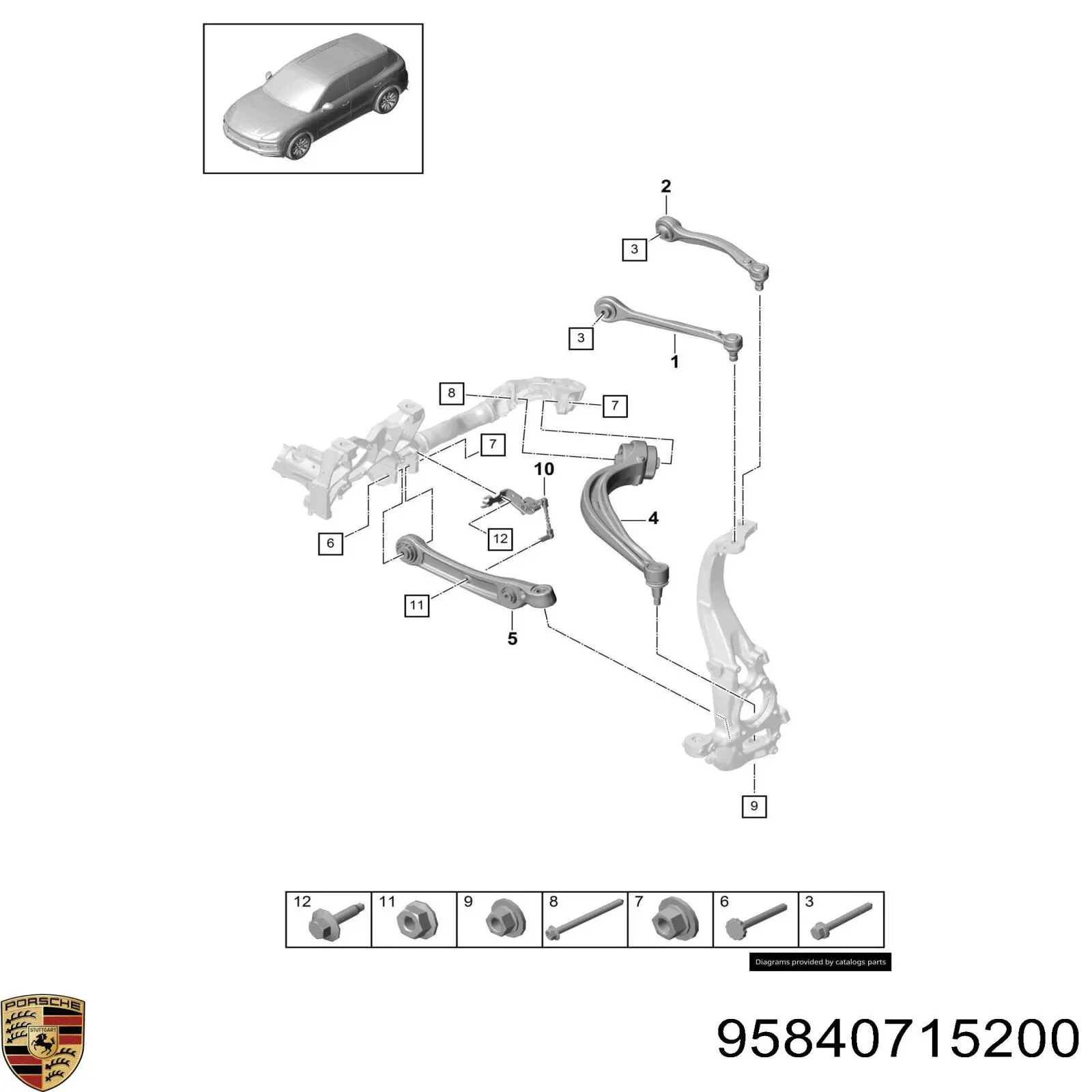 Купити 95840715200 Porsche Важіль передньої підвіски нижній, правий